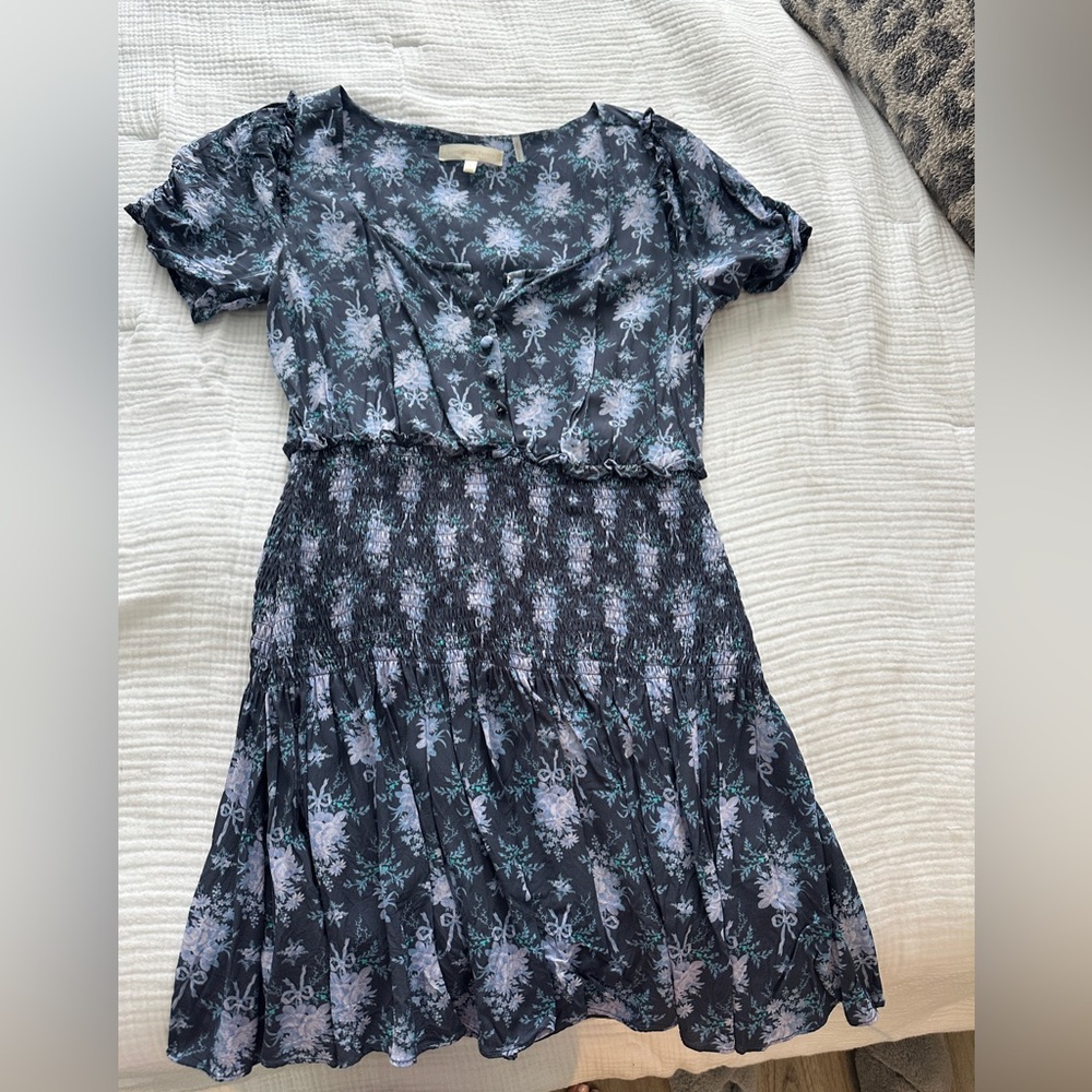 Love Shack Fancy short sleeve navy bow dress